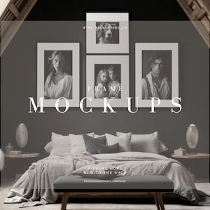 Minimal Dark Room & Frame Mockups | Art Photography Display | Poster Mockups | Gallery Wall Frame Presentation Mockups |  Content Marketing
