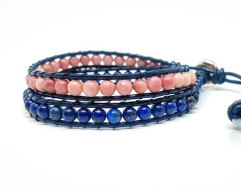 Leather and natural stones bracelet