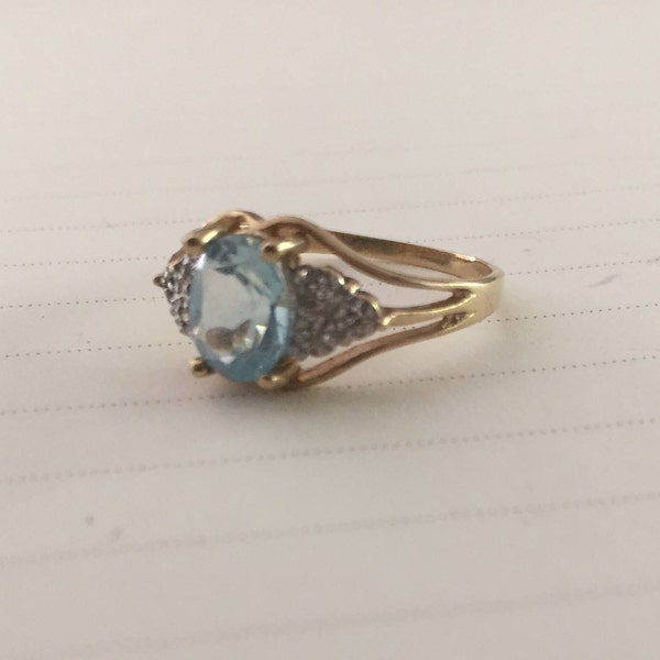 Vintage One-Of-A-Kind Engagement Ring - 2 Carat Aquamarine Gem - 10K Yellow Gold - FREE SHIPPING