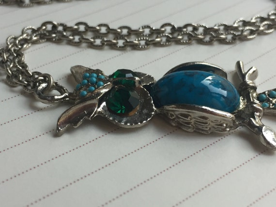 Vintage Bohemian Turquoise and Silver Owl Necklace - image 3
