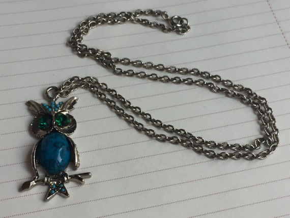 Vintage Bohemian Turquoise and Silver Owl Necklace - image 4