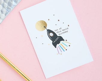 Cosmic Birthday - Birthday Card, Rocket Card