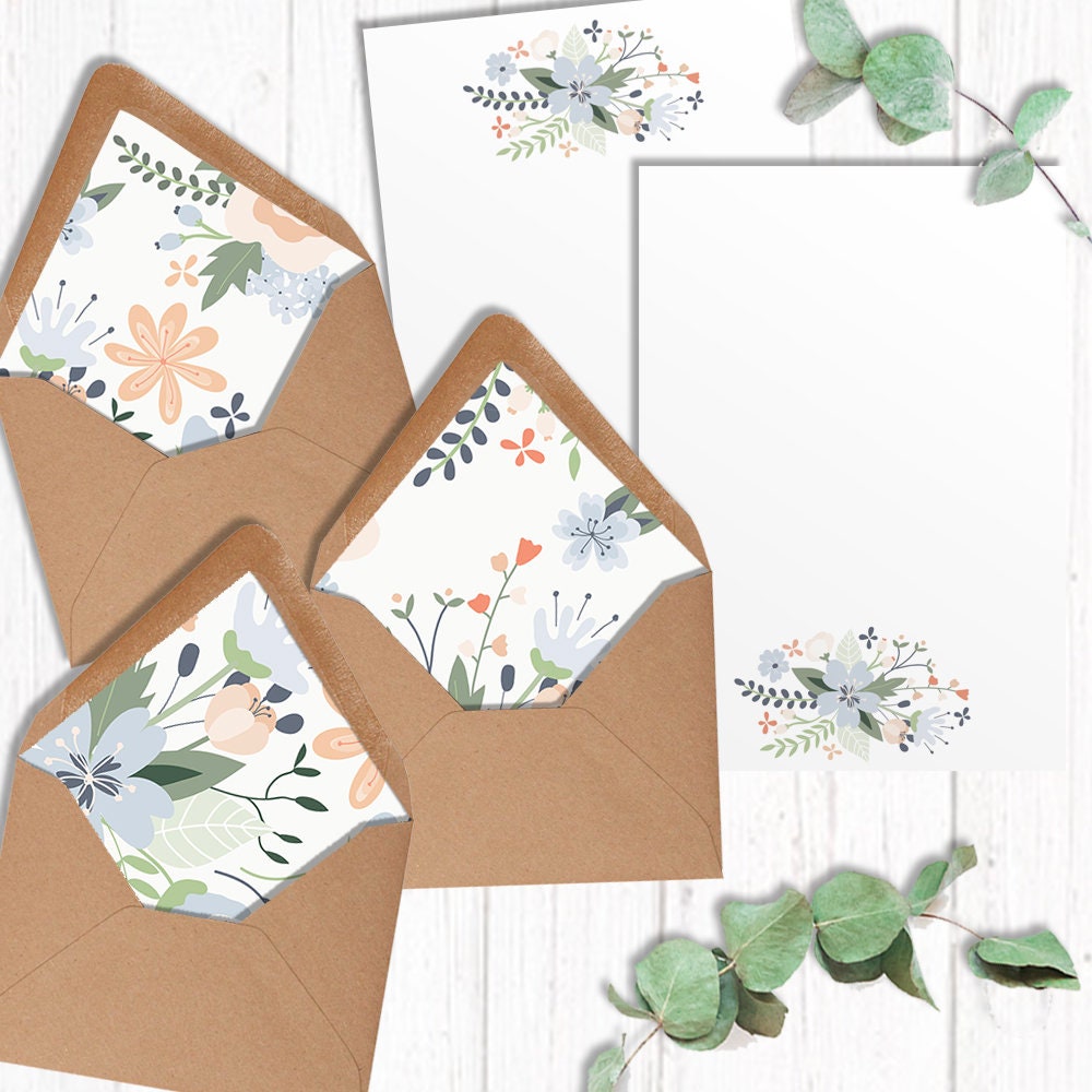 Boxed Set of 10 lined envelopes with matching writing paper Etsy