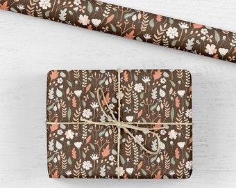 Floral Wrapping Paper / Gift Wrap - Blooming Marvellous - Ditsy Brown