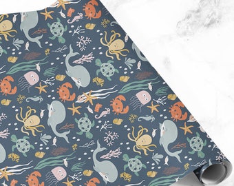 Whale wrapping paper, sealife gift wrap, birthday wrapping paper, gift wrap, birthday gift wrap