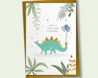 Party Dinosaur - Birthday Card, Celebration Card