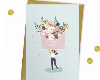 Huge Flower Envelope - Birthday Card, Floral Birthday Card