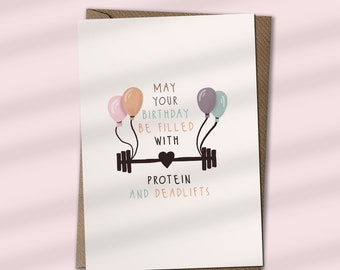 Protein and Deadlifts - Happy Birthday Card, Training Card, Gym Card, Workout Card