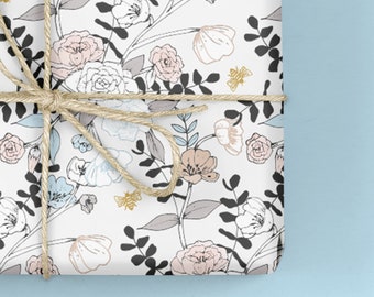 Floral Wrapping Paper / Gift Wrap - Tabitha's Garden - Blue