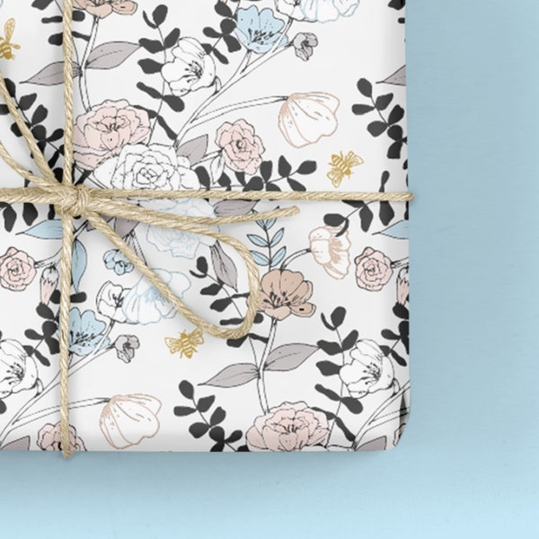 Papier d’emballage floral / Emballage cadeau - Tabitha’s Garden - Bleu
