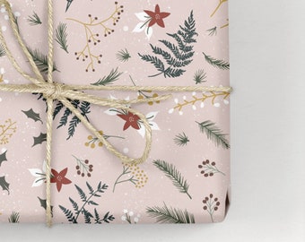 Christmas Wrapping Paper / Gift Wrap - Berry and Bright - Blush