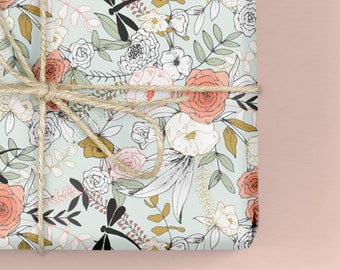 Papier d’emballage floral / Emballage cadeau - Tabitha’s Garden - Vert