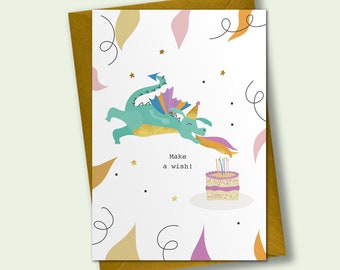 Party Dragon - Birthday Card, Celebration Card