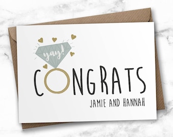 Personalised engagement card, congratulations card, wedding card