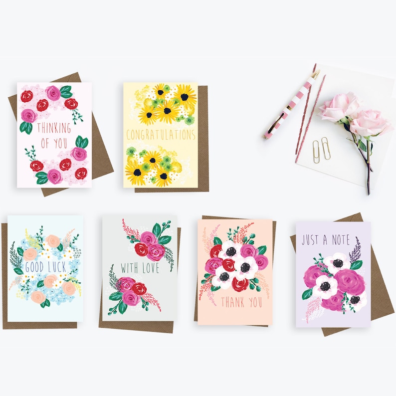 thinking of you card congratulations card with love card thank you card just a note card Set of 6 greetings cards good luck card