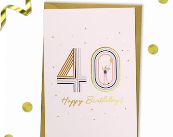 40 - Happy birthday Card, 40th birthday card