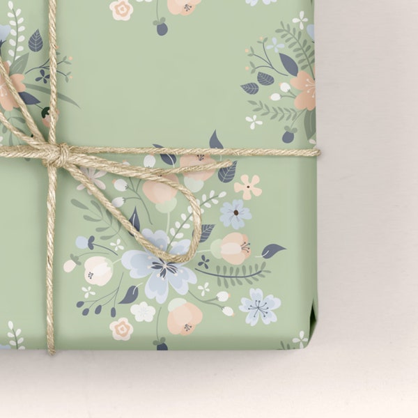 Papier d’emballage floral / Emballage cadeau - Blooming Marvelous - Vert