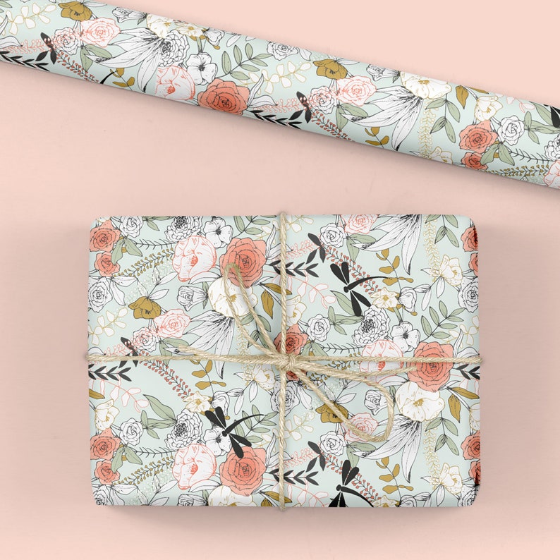 Floral Wrapping Paper / Gift Wrap Tabitha's Garden Etsy