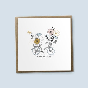 Bloemen voor je mandje - Happy Birthday Card, Bike Card, Bike Birthday Card
