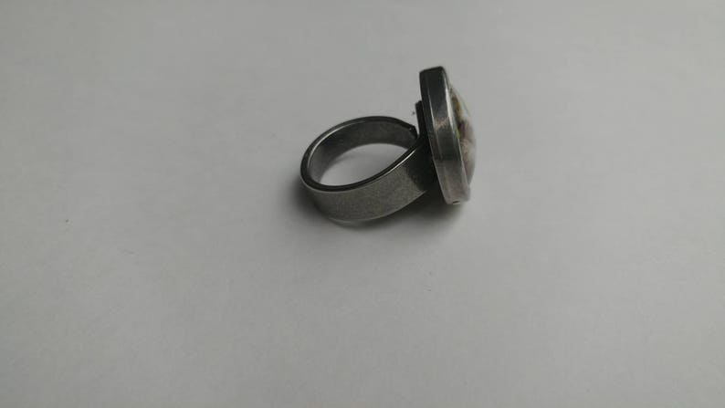 cat cabochon hypoallergenic ring cat Pewter ring Les Aristopattes adjustable ring cat ring