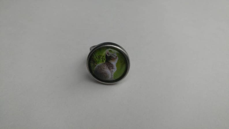 cat cabochon hypoallergenic ring cat Pewter ring Les Aristopattes adjustable ring cat ring