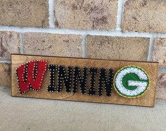 Custom Made to Order Wisconsin Winning String Art Sign with Green Bay Packers and Wisconsin Badgers