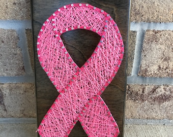 Made to order Breast Cancer Ribbon String Art Board