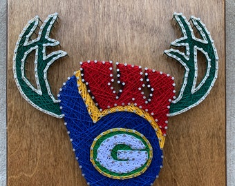 Custom Made to Order Wisconsin Sports Badgers, Milwaukee Bucks, Green Bay Packers, Milwaukee Brewers String Art Board