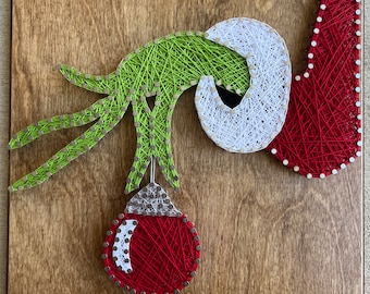 Custom Made to Order Christmas Grinch Ornament String Art Board