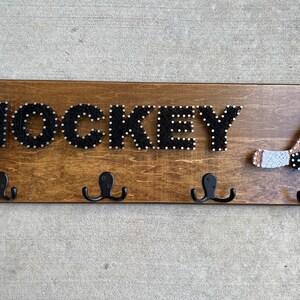 Custom Made to Order Sports Hockey String Art Board with hooks to display ribbons, metals and awards
