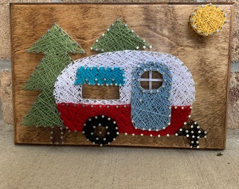 Custom Made to Order Vintage Camper Camping Outdoor String Art