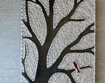 Custom Red Cardinal String Art: Winter Tree Wall Decor