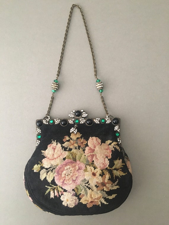 A gorgeous antique needlepoint bag, late Edwardian
