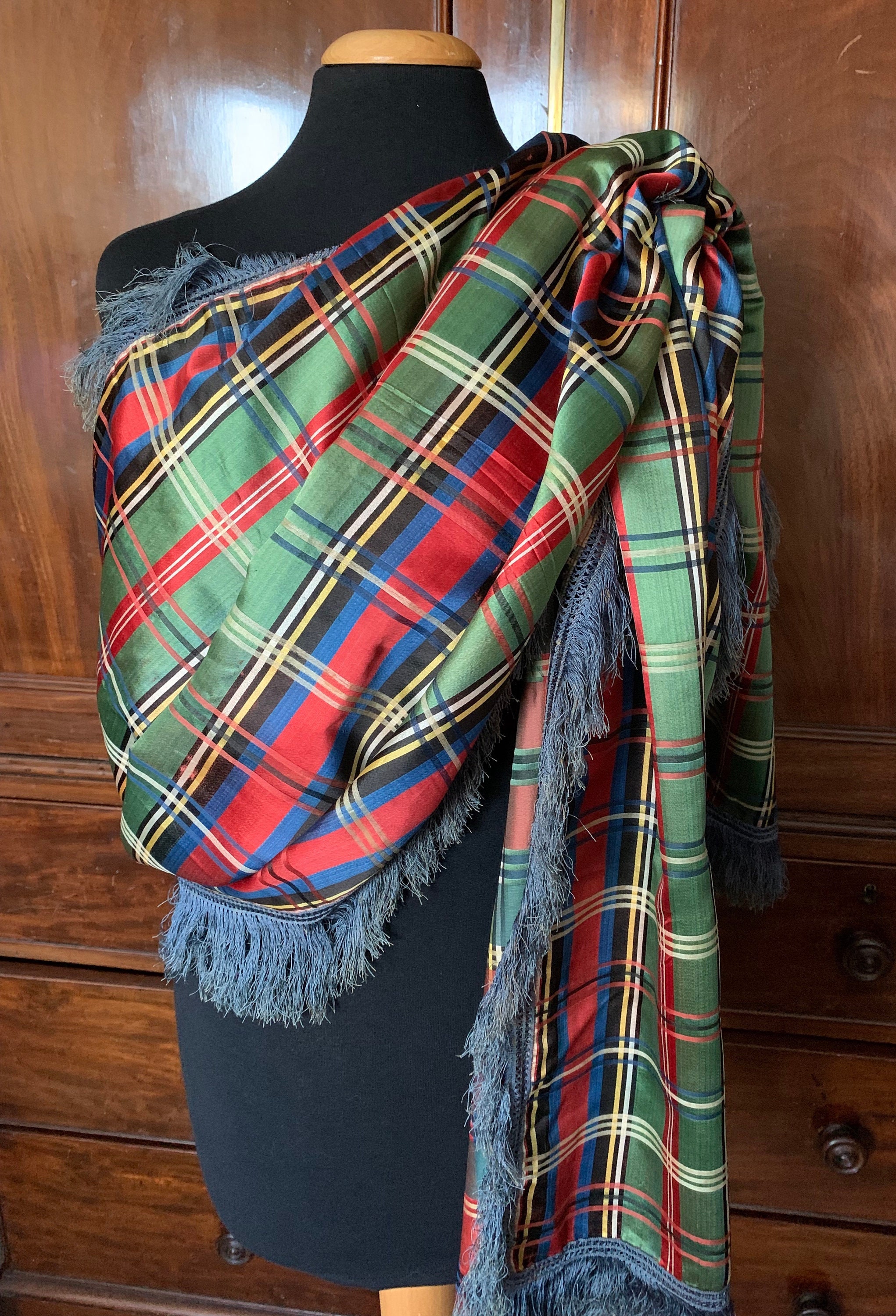 A Beautiful and Rare Victorian Silk Tartan Stole in A Beautiful and Rare Victorian Silk Tartan Stole in