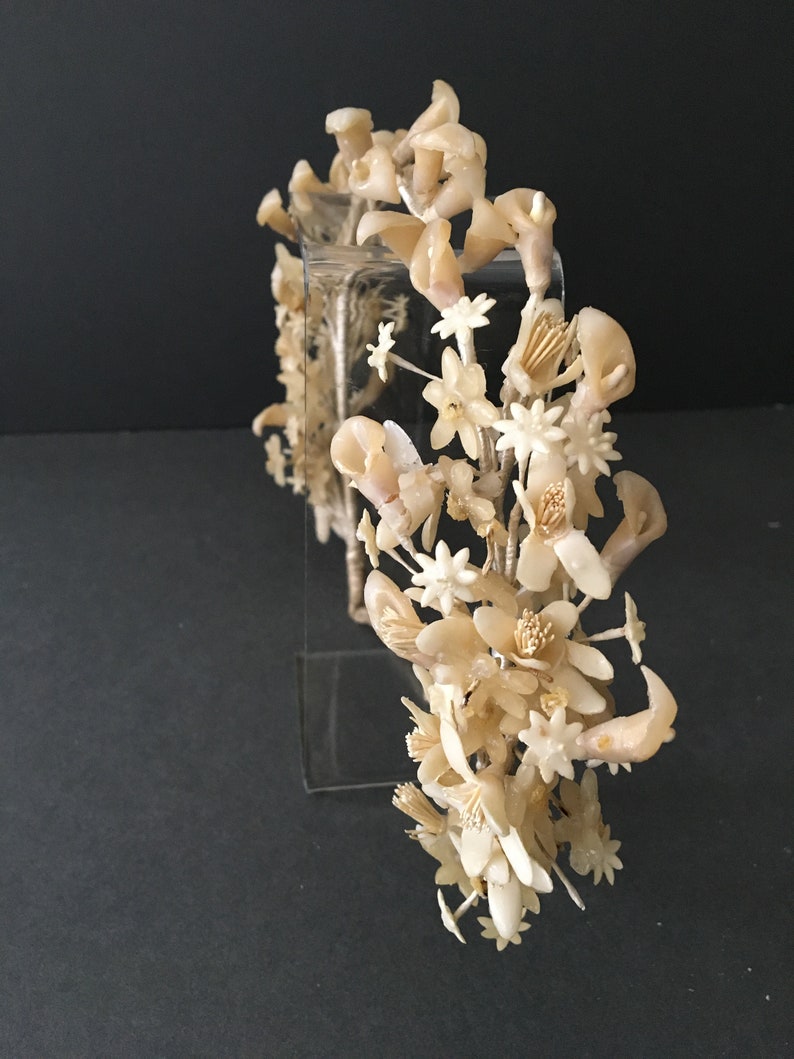 Vintage wax flower bridal headdress tiara crown circa 192030s.