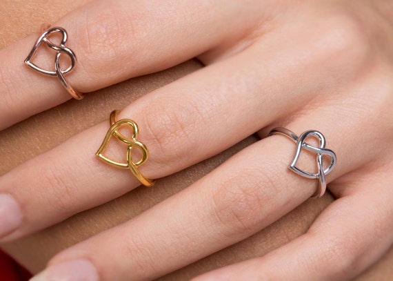 nff☆heart looping ring Love Knot Ring , Heart Knot Ring , Infinity Heart Ring , 925