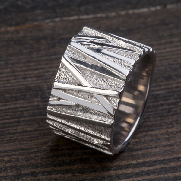 Un large modern de l’anneau, bague unisex, 925 argent sterling, 13mm de large.