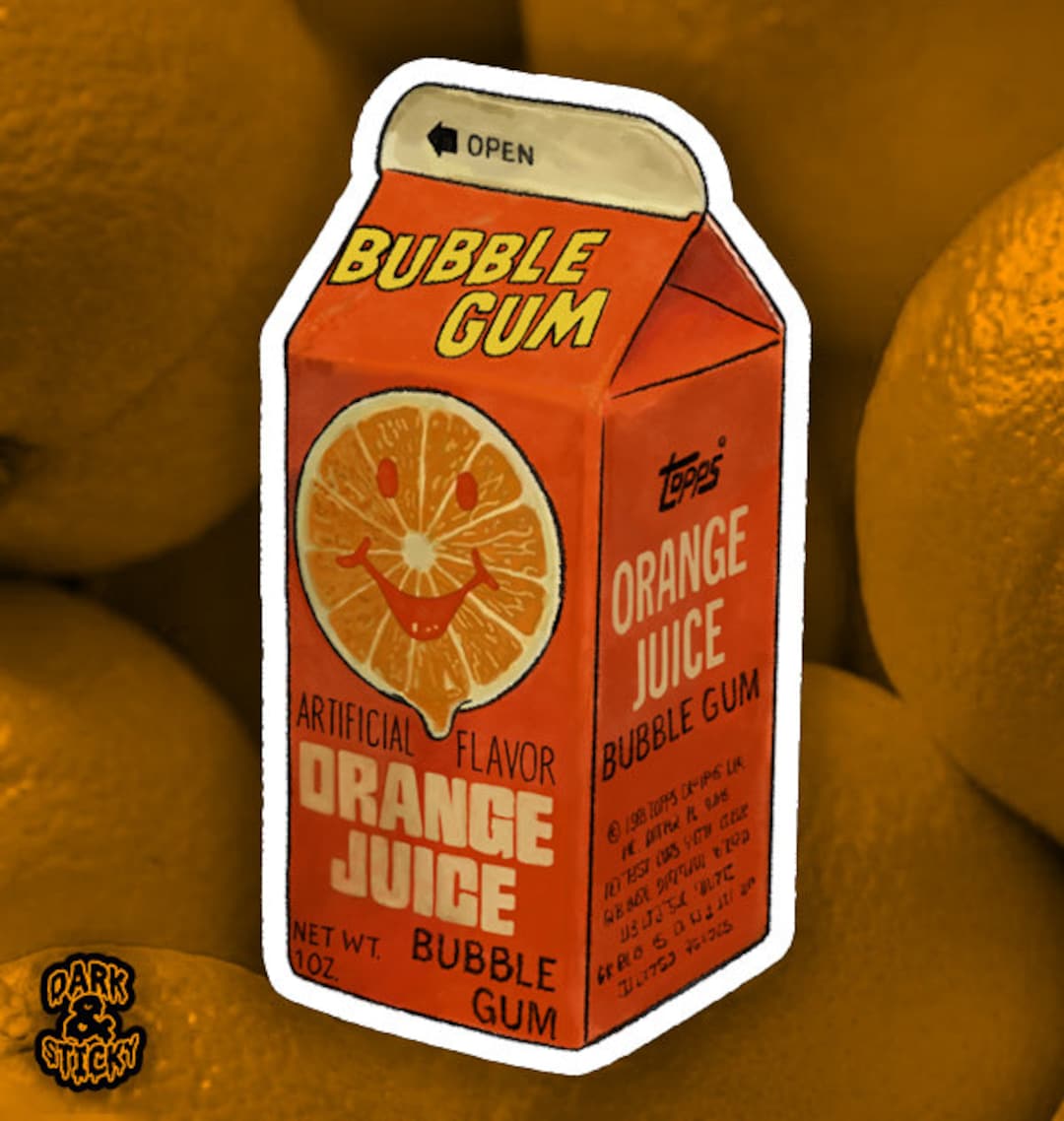Orange Juice Bubble Gum Sticker Etsy