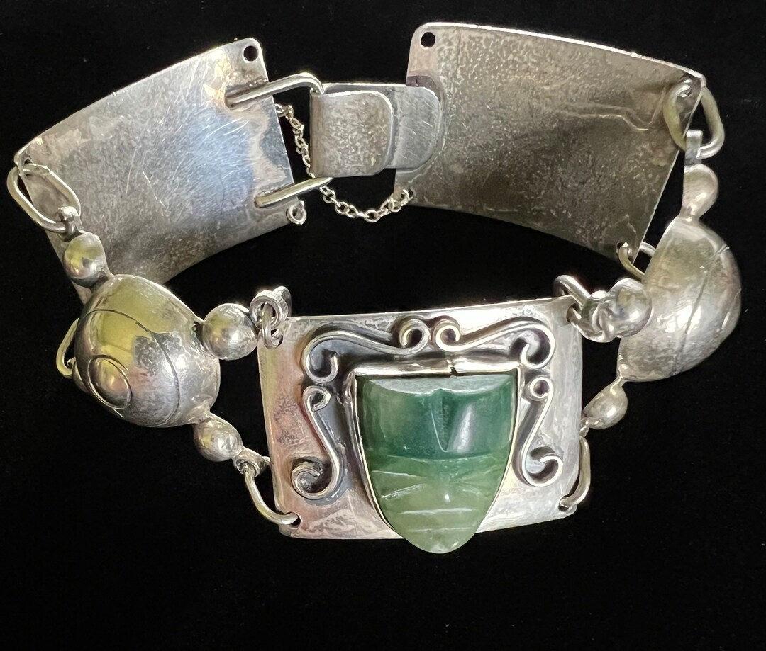 Vintage Mexican Aztec Bracelet (1930-1940) 7”x .90”, Sterling