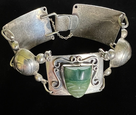Vintage Mexican Aztec Bracelet (1930-1940) 7”x .90”, Sterling