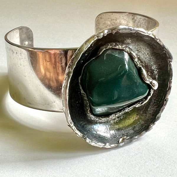 Danish Modern-Jens Andersen & Erik Dennung (1971-1979, A.D. Design, Silver Plated, Bloodstone): Interior Measurement-5.50", Gap 1.25"