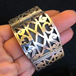 Taxco, Mexico-Sterling-Bold Pierced Bangle (Interior Measurement 6.75”, Width 1.25”)