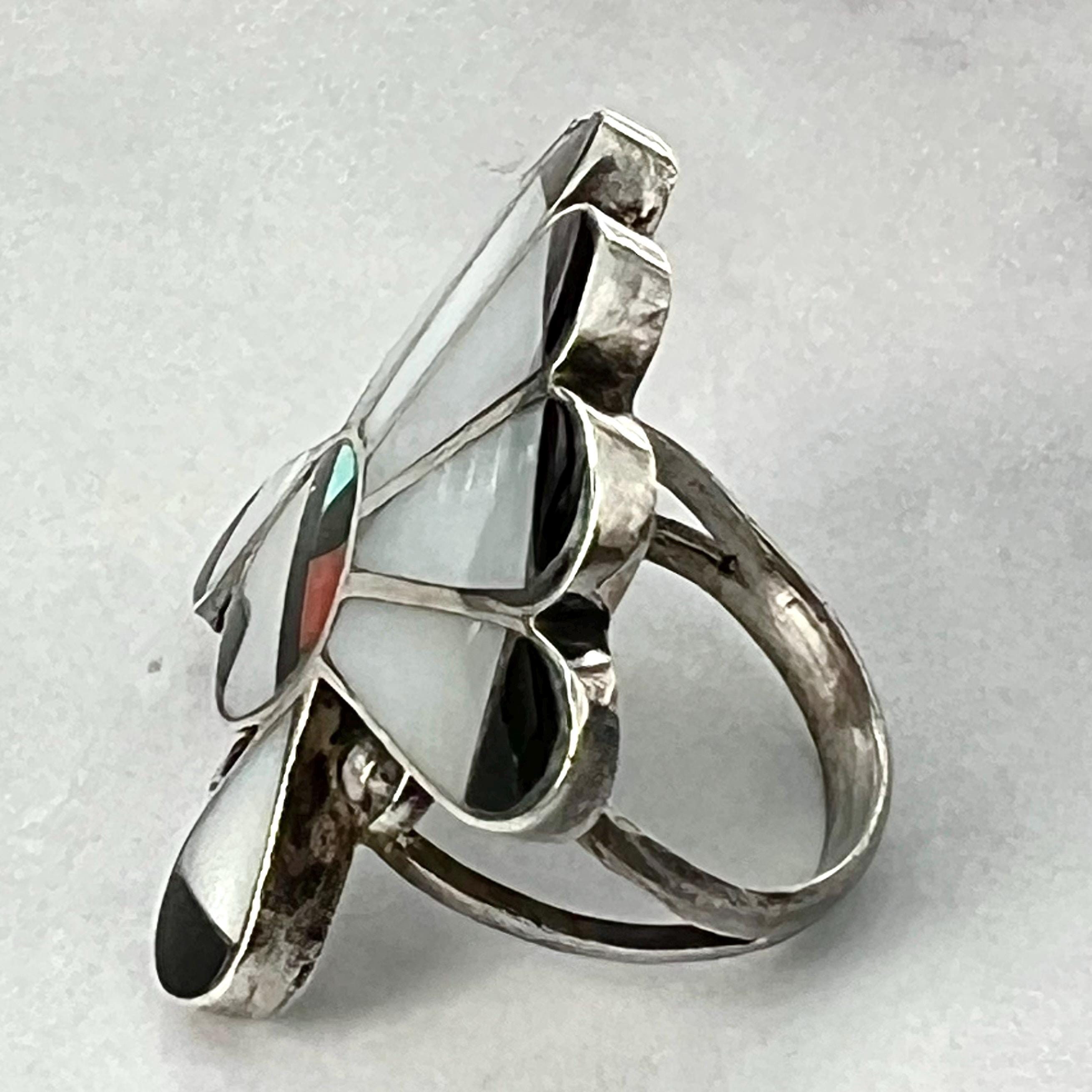 Vintage Zuni Sunface Sterling Silver Inlay Ring, Size 6.5 - Etsy