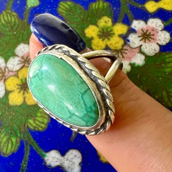 Navajo Style Ring (Kingman Turquoise & Sterling S… - image 9