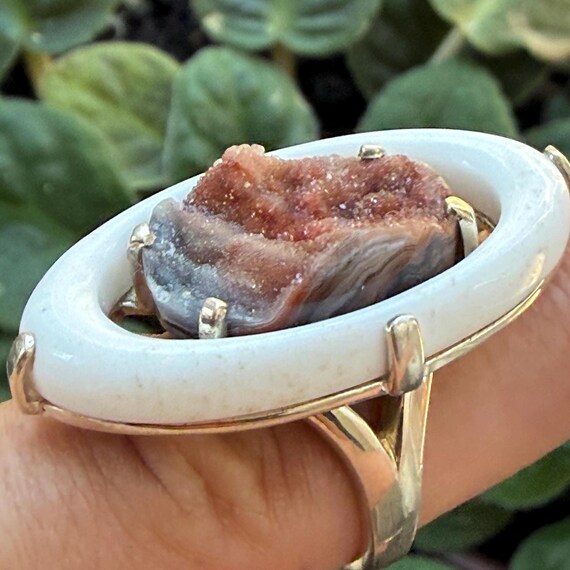 Modernist Statement Ring (White Agate, Autumnal D… - image 1