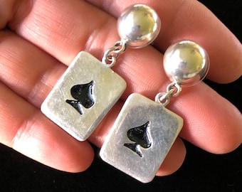 Mexican Ace of Spades 1980s Sterling Enamel 1.50” Nice Size
