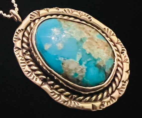 Navajo- Kingman Turquoise & Sterling Silver (1970… - image 2