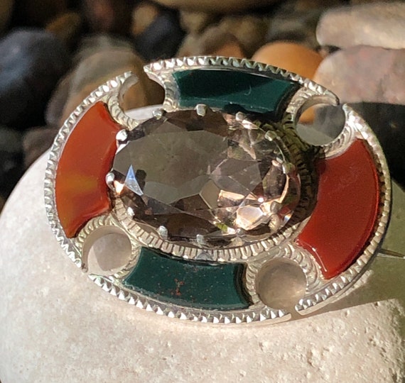 Antique Victorian- Scottish Agate Pin, English Sil