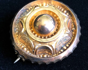 1860-1880-Rolled Gold-Mourning-Target Brooch with Interior Locket 1.25”