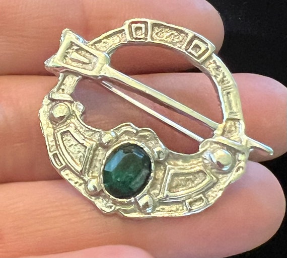 Celtic Tara Brooch- Glass Emerald & Sterling Silv… - image 2